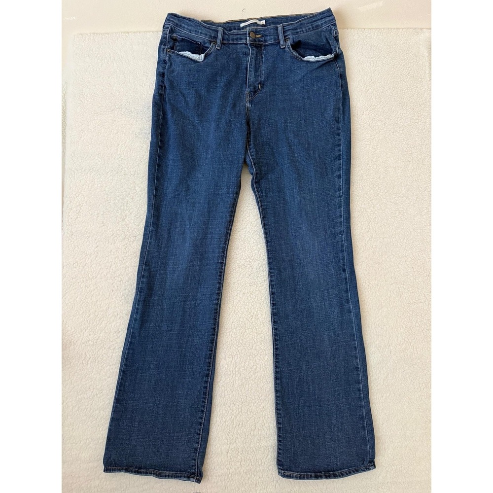 Levis Classic Bootcut Jeans Womens 14 Tall Blue Med Wash Mid Rise Stretch Denim